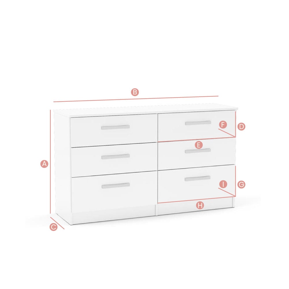 Lynx 6 Drawer Chest White Sketch