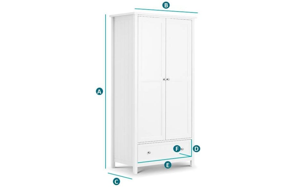 Maine White 2 Door Combination Wardrobe Sketch