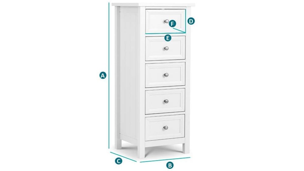 Maine White 5 Drawer Tall Chest Sketch