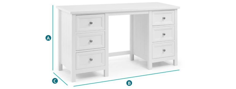 Maine White Double Pedestal Dressing Table Sketch
