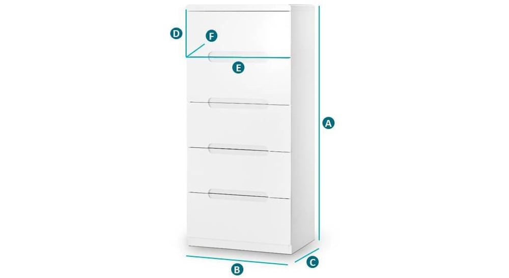 Manhattan Gloss White 5 Drawer Narrow Chest