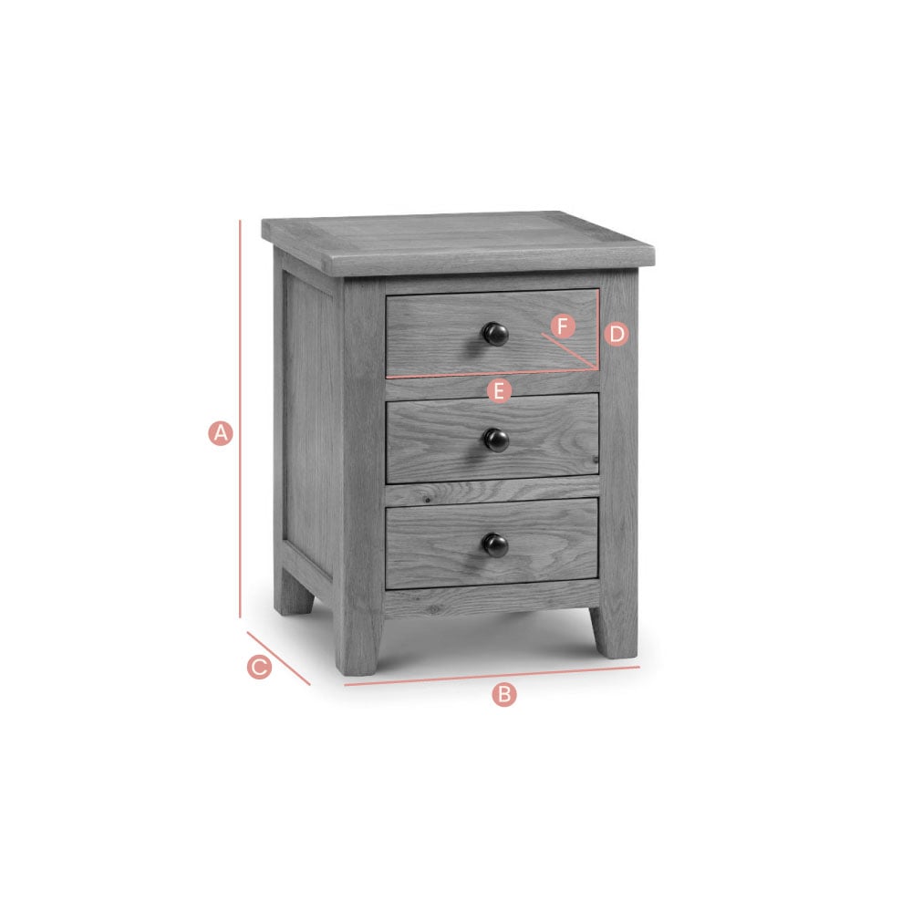 Marlborough Oak 3 Drawer Bedside Table Sketch