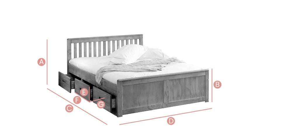 Happy Beds Mission 4ft & 4ft6 Storage Bed Sketch Dimensions