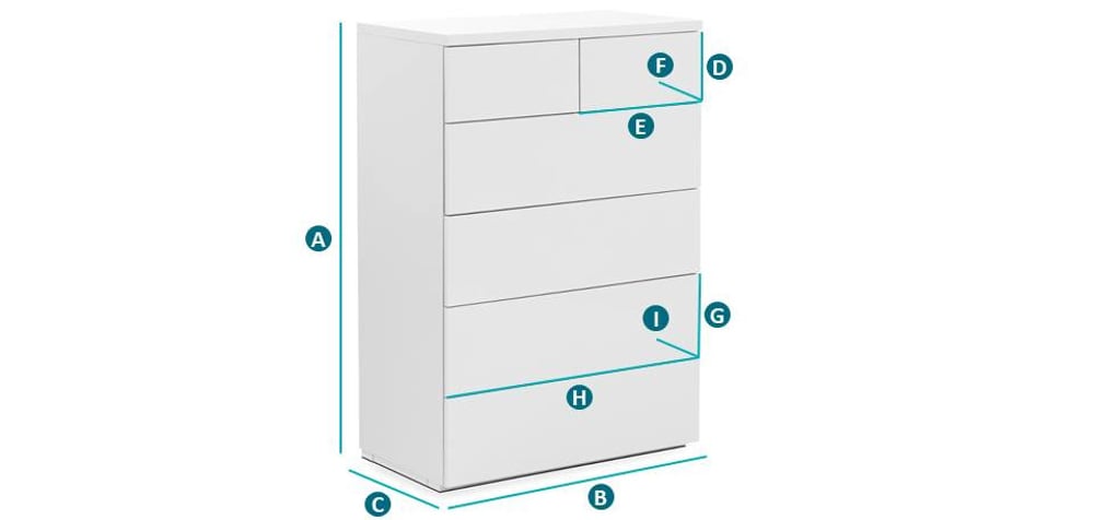 Happy Beds Monaco 4+2 Drawer Chest Sketch Dimensions