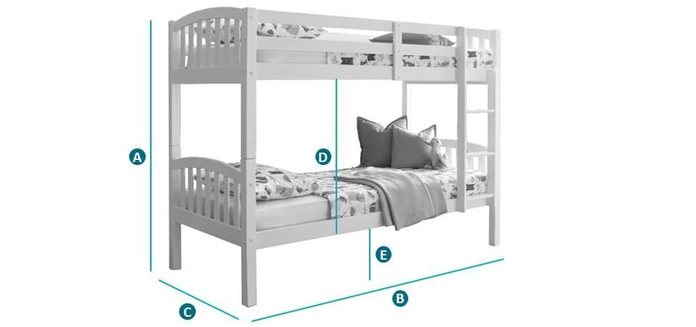 Happy Beds Mya White Bunk Bed Sketch Dimensions