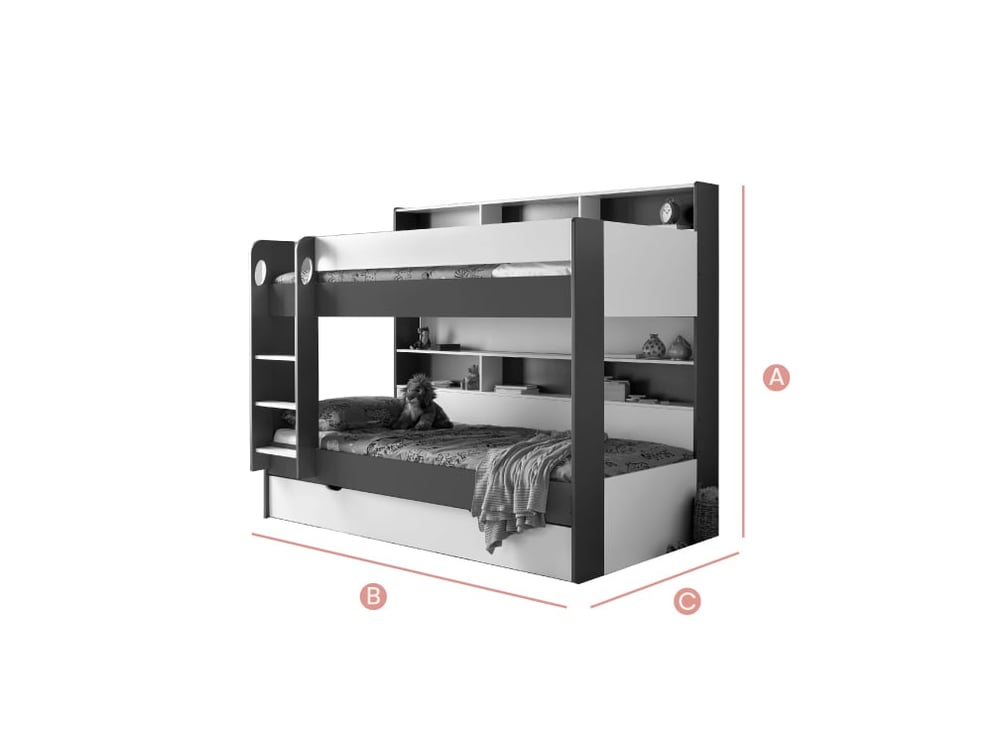 Happy Beds Oliver Bunk Bed Sketch Dimensions