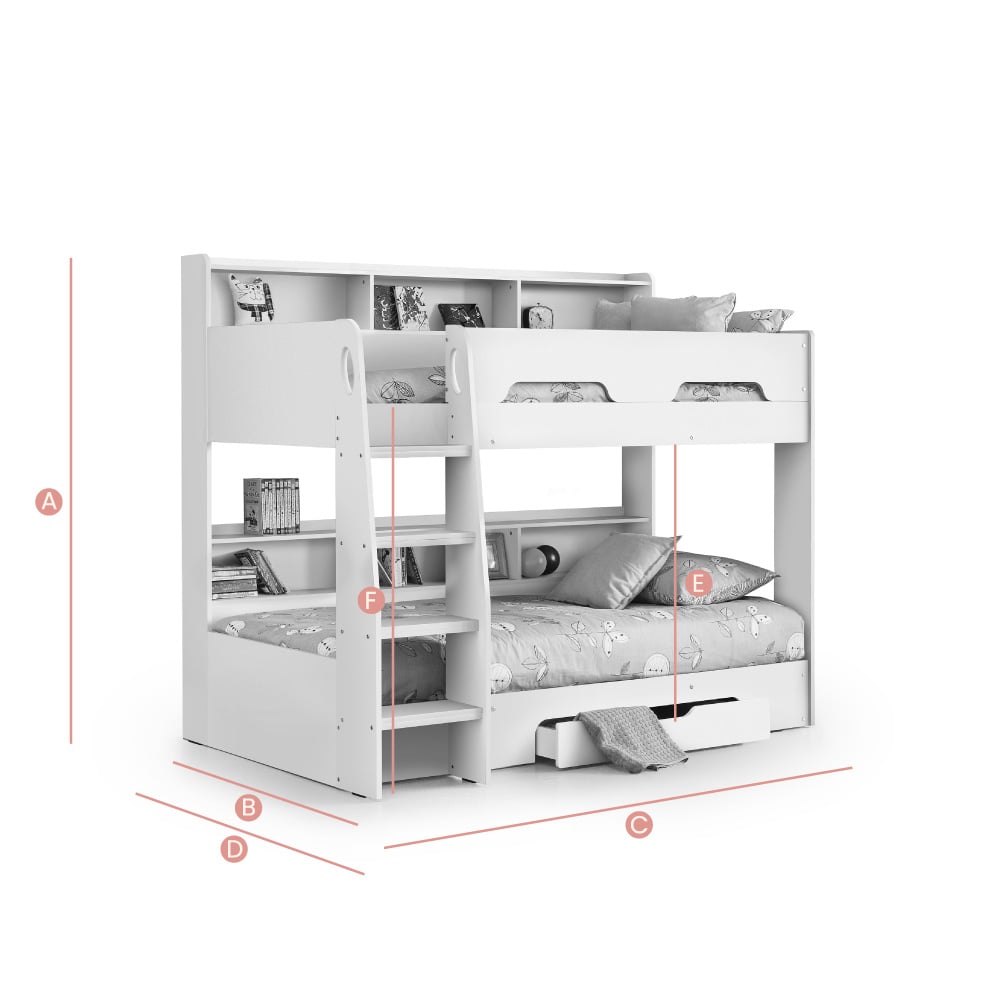 Happy Beds Orion Bunk Bed Sketch Dimensions