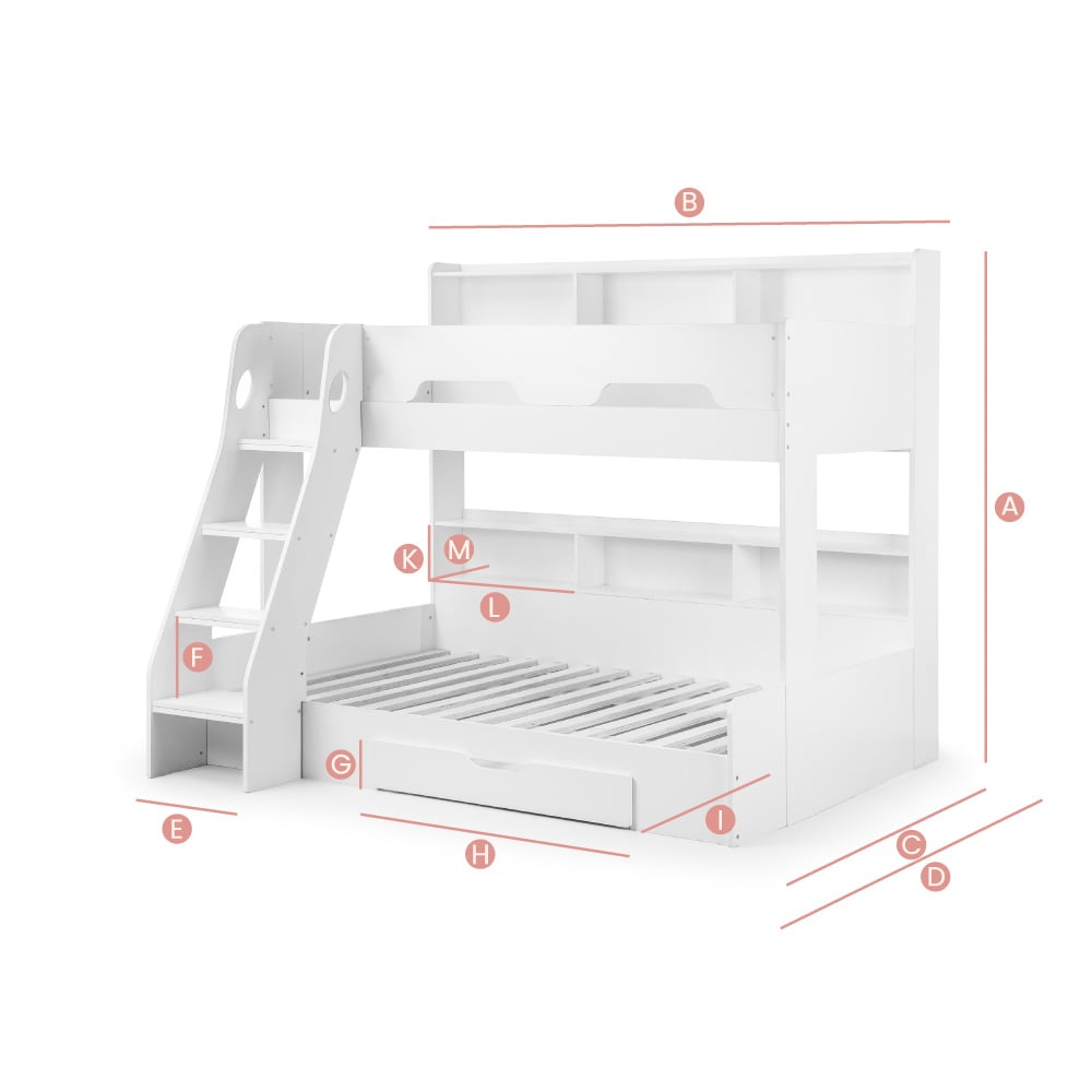 Happy Beds Orion Triple Sleeper Bunk Bed Sketch Dimensions