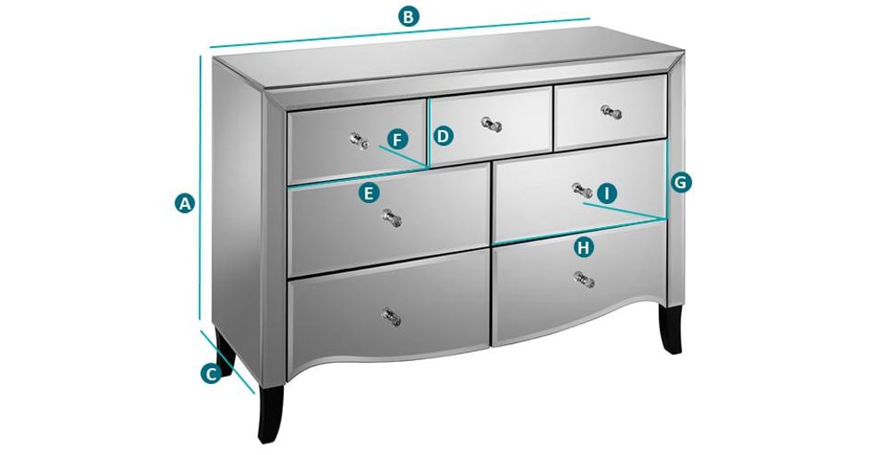 Happy Beds Palermo 3 + 4 Drawer Chest Sketch Dimensions