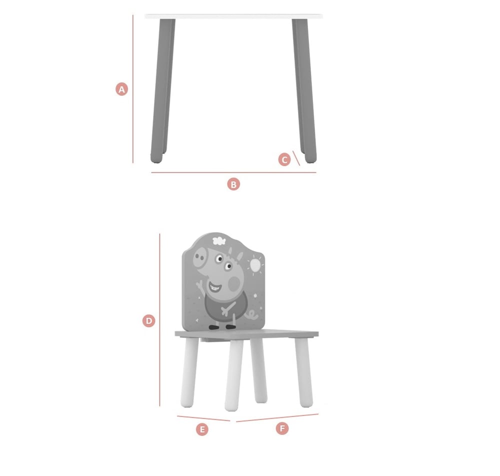 Peppa Pig Table and Chairs Dimensions Sketch
