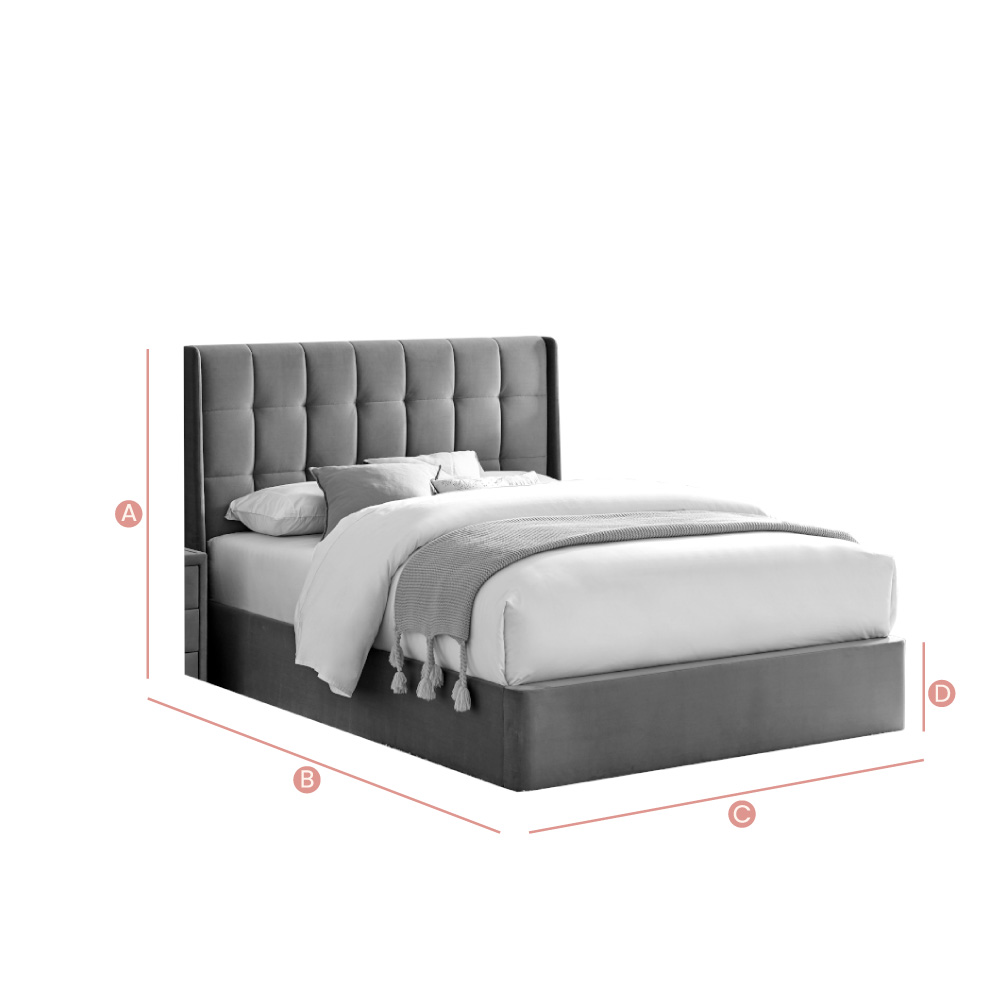 Happy Beds Percy Velvet Ottoman Bed Sketch Dimensions