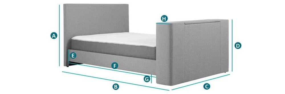 Happy Beds Plaza Grey TV Bed Sketch Dimensions