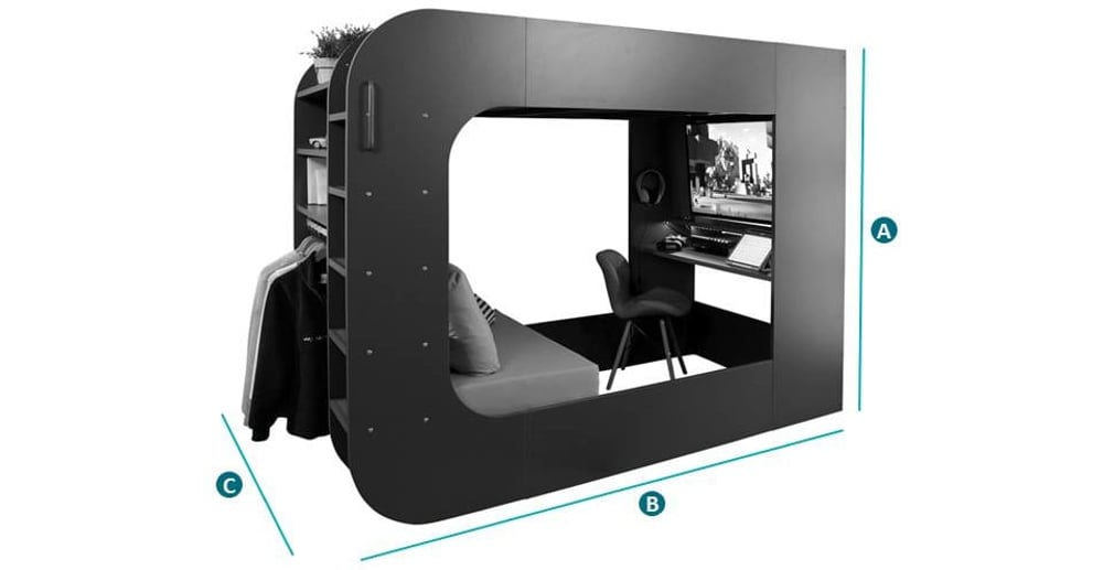 Happy Beds PodBed Gaming High Sleeper Sketch Dimensions