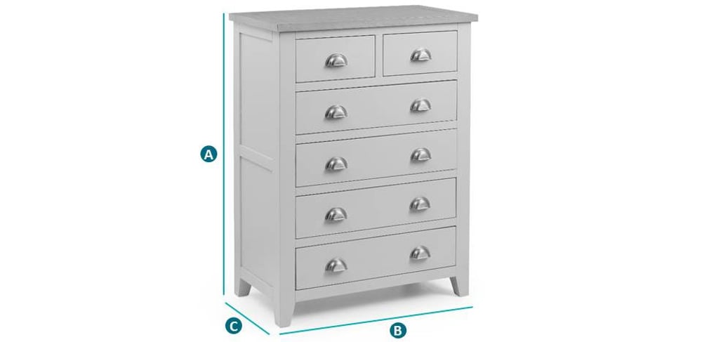 Happy Beds Richmond 4+2 Drawer Chest Sketch Dimensions