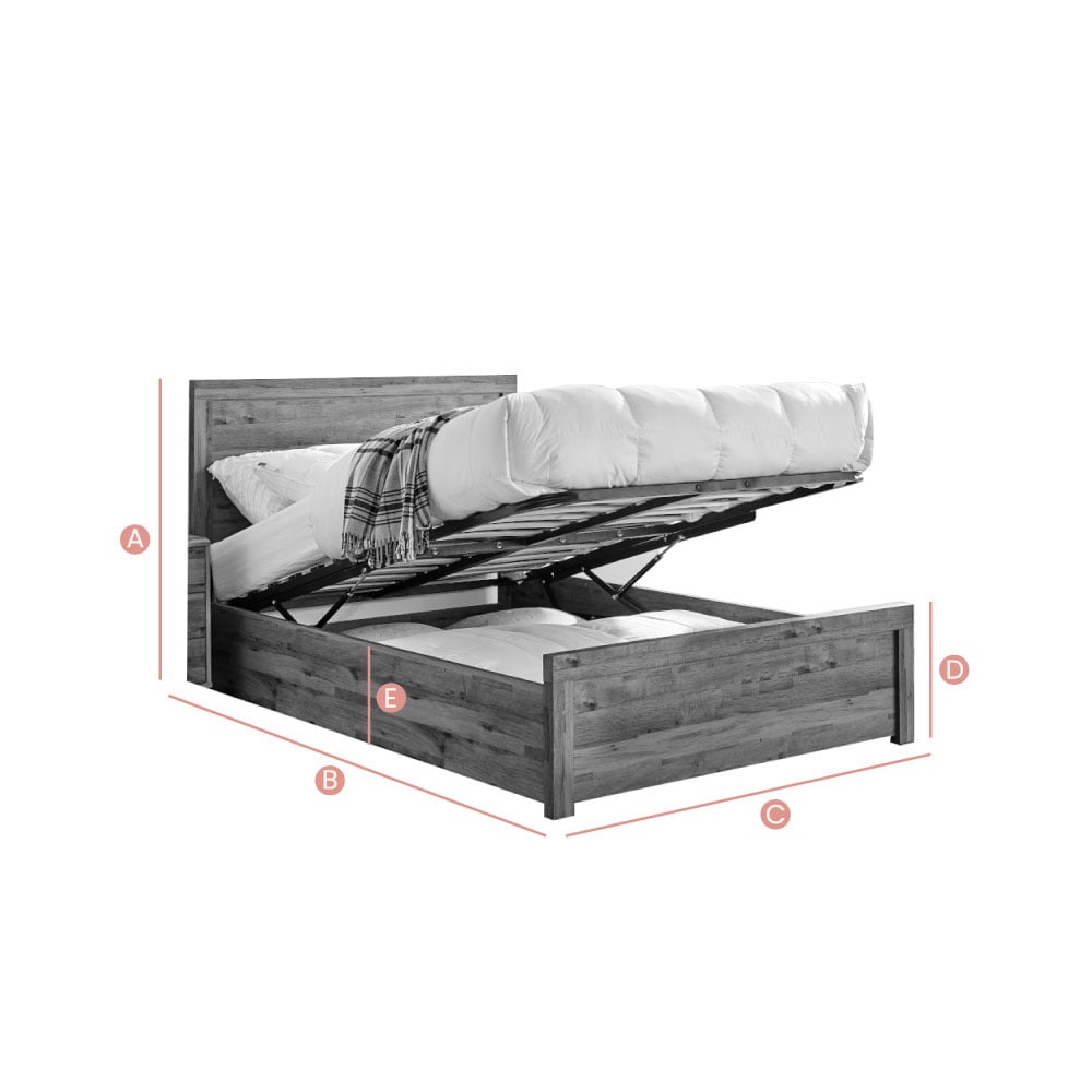 Happy Beds Rodley Grey Oak Ottoman Bed Sketch Dimensions