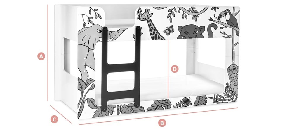 Happy Beds Safari Graphic Bunk Bed Sketch Dimensions