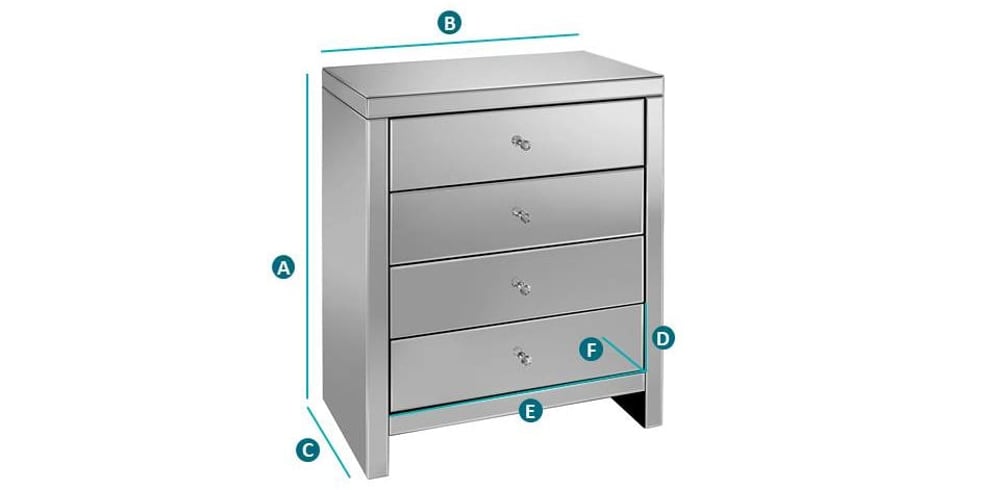 Happy Beds Seville 4 Drawer Chest Sketch Dimensions