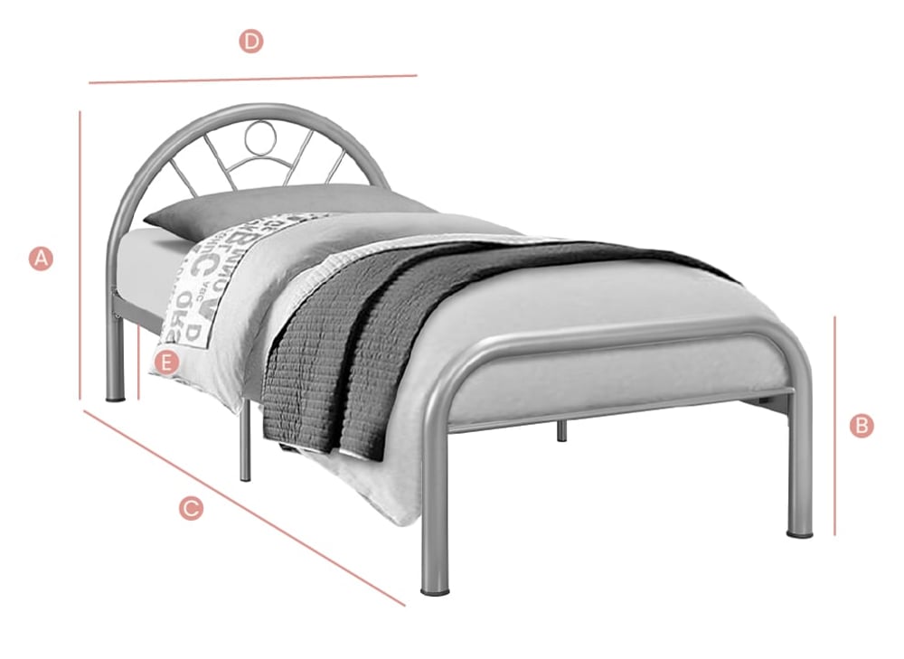 Happy Beds Solo Metal Bed Sketch Dimensions