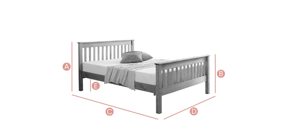 Happy Beds Somerset Wooden 4ft, 4ft6t & 5ft Bed Sketch Dimensions