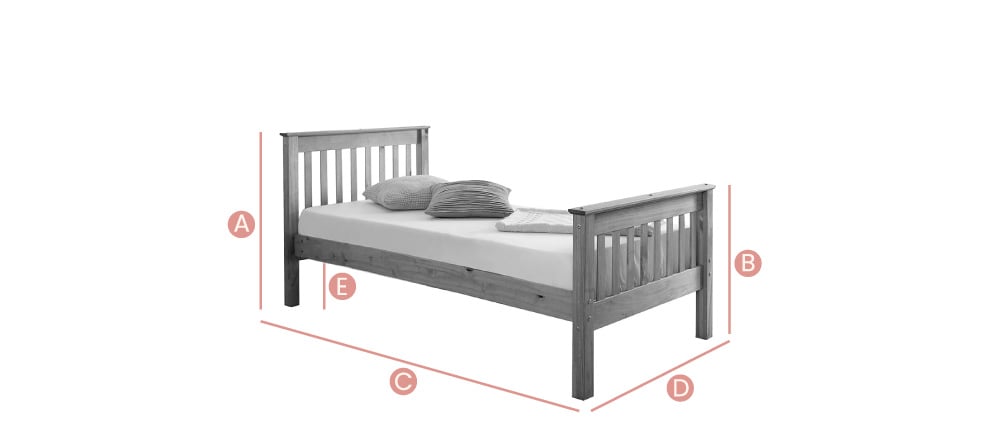 Happy Beds Somerset Wooden 3ft Bed Sketch Dimensions