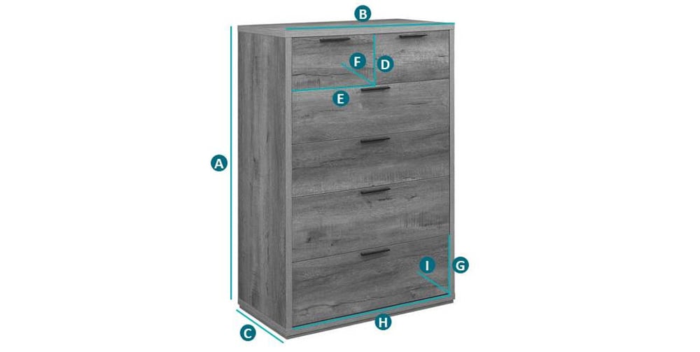 Happy Beds Stockwell Rustic 4+2 Drawer Chest Sketch Dimensions