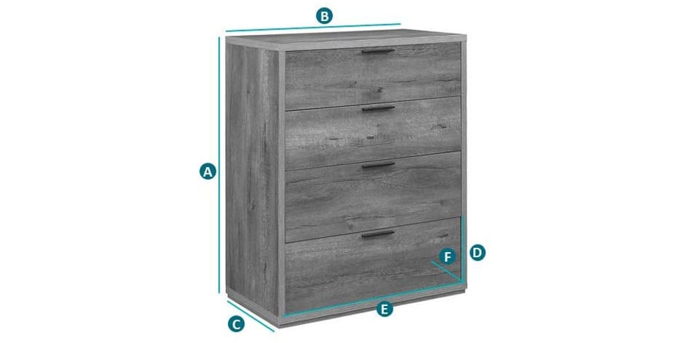 Happy Beds Stockwell Rustic 4 Drawer Chest Sketch Dimensions