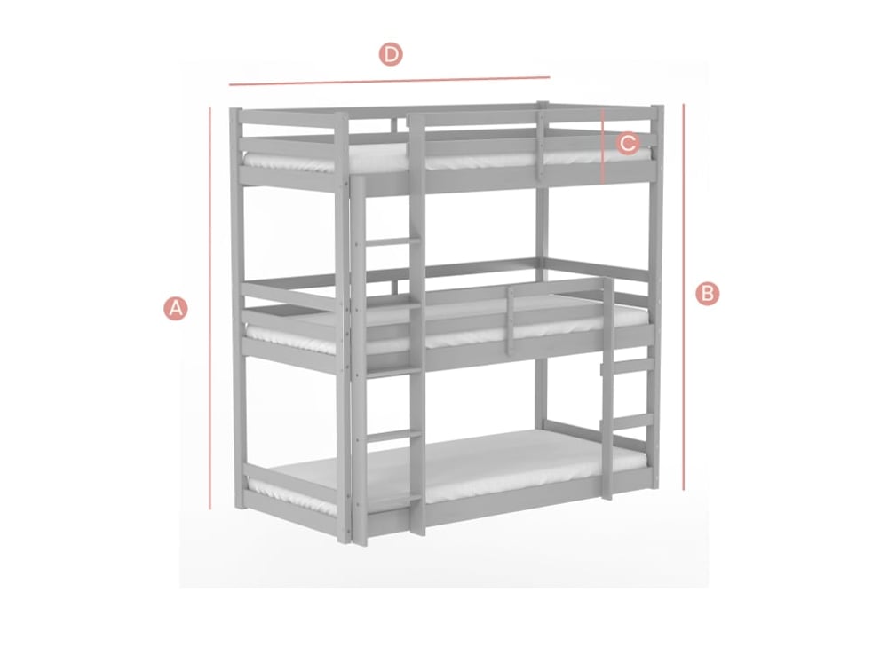 Tressa 3 Tier Wooden Bunk Bed Sketch