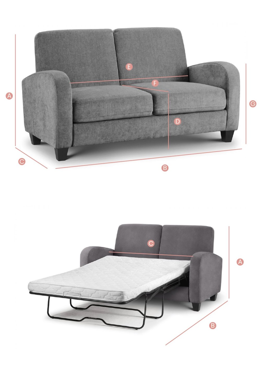 Happy Beds Vivo Grey Sofa Bed Sitting Position Sketch Dimensions