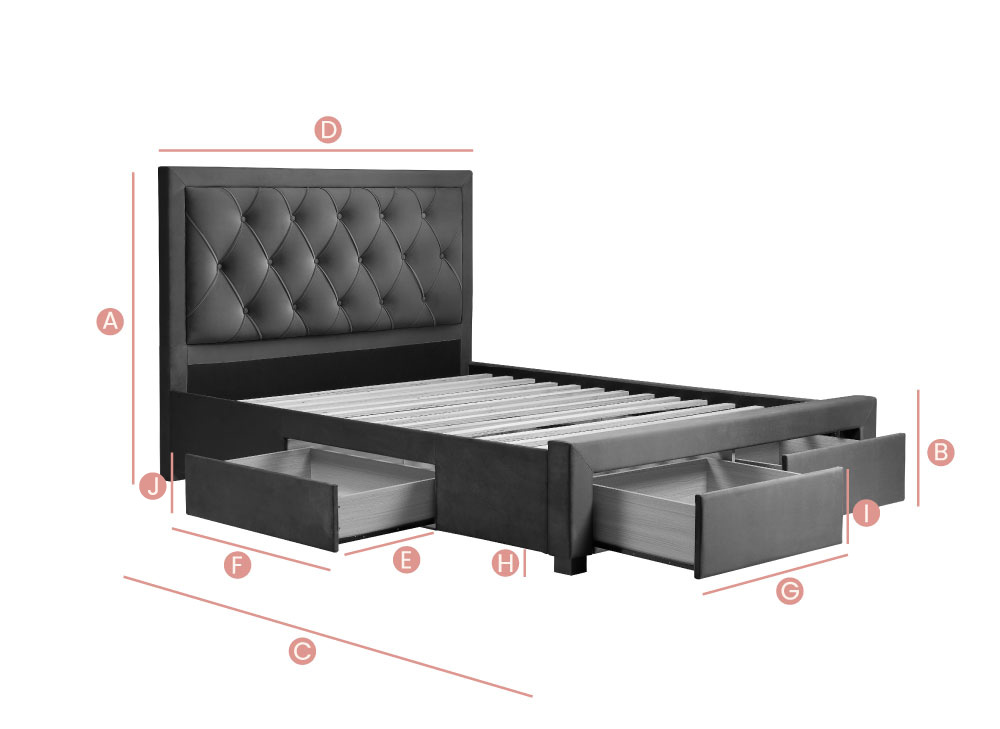 Happy Beds Woodbury Drawer Bed Sketch Dimensions