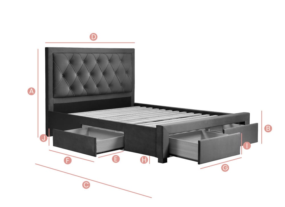 Happy Beds Woodbury 4 Drawer Storage Bed Sketch Dimensions