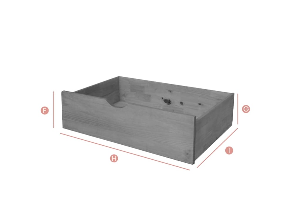 Happy Beds Waxed Pine Underbed Storage Drawer Sketch Dimensions