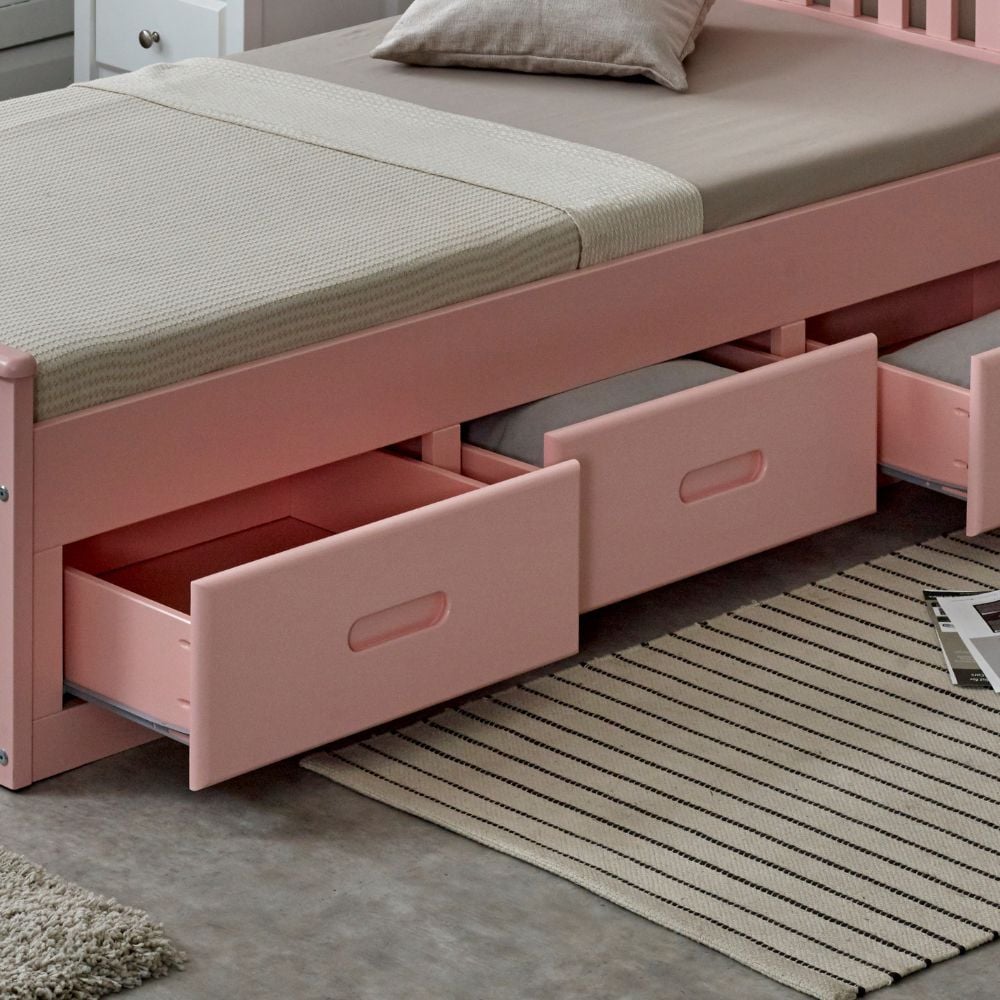 Mission Pink Wooden Storage Bed Drawers Close-Up