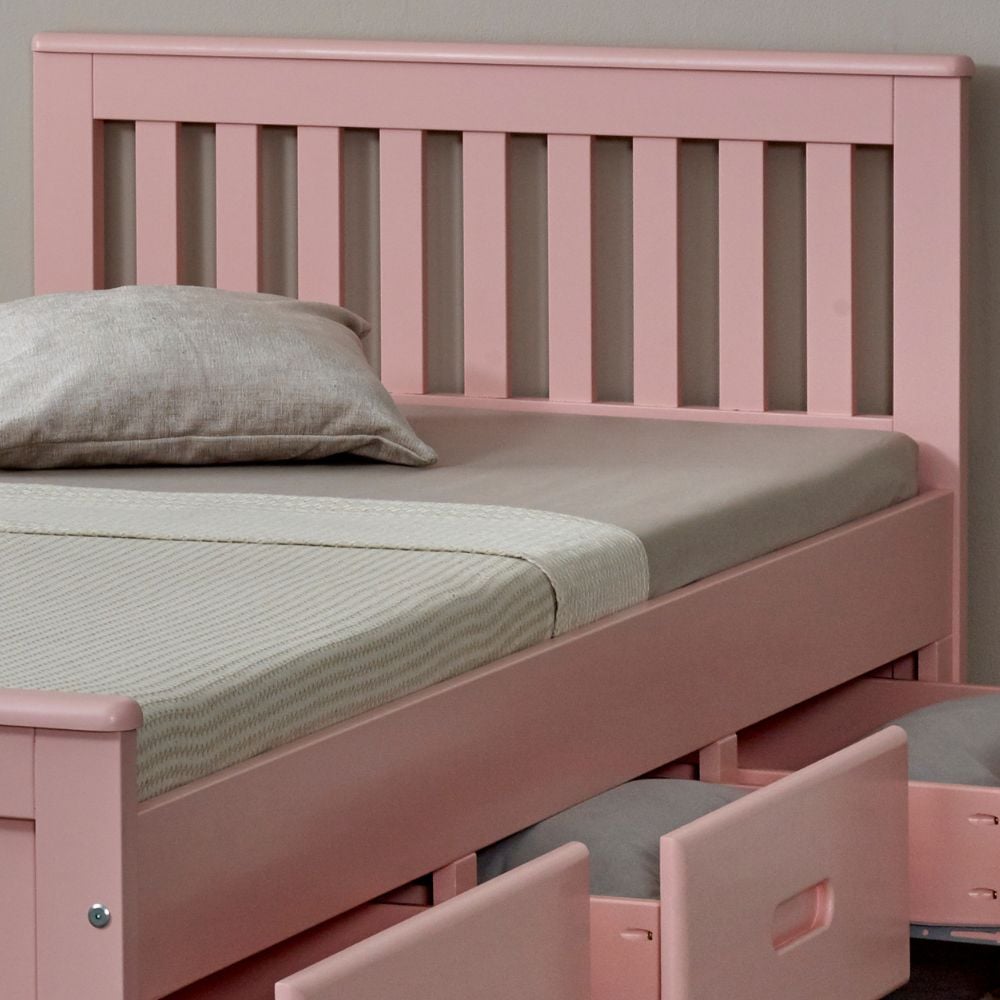 Mission Pink Wooden Storage Bed Headboard Close-Up
