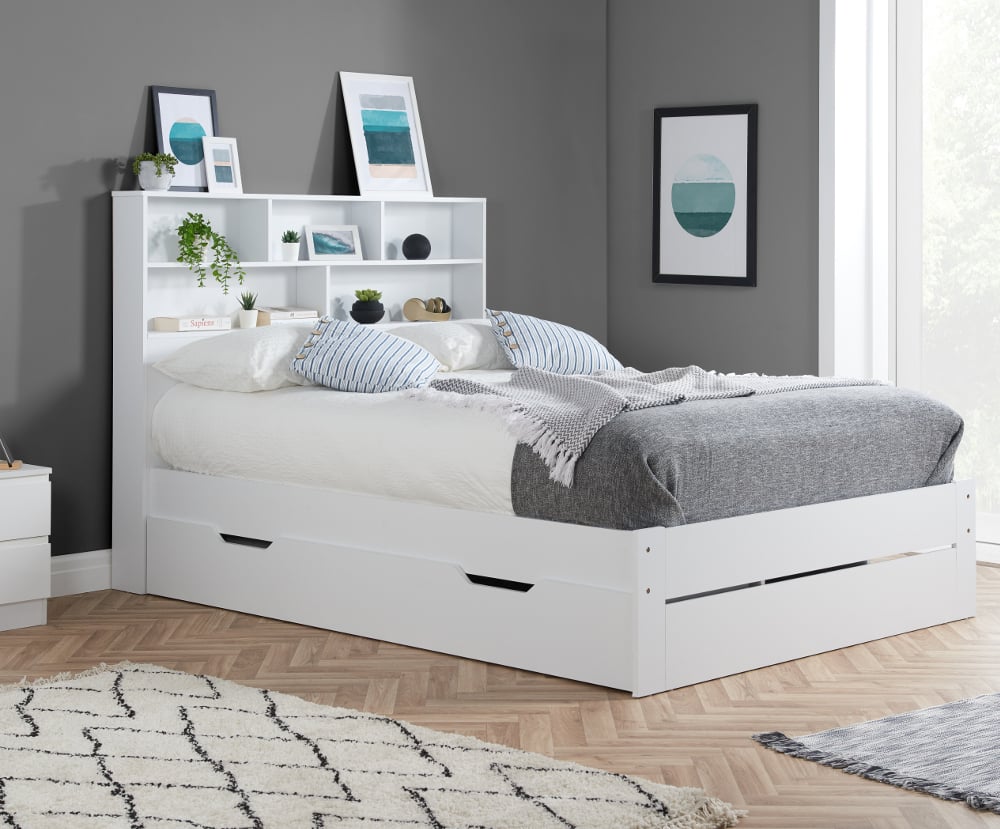 Alfie White Wooden Storage Bed Storage Full Product Image