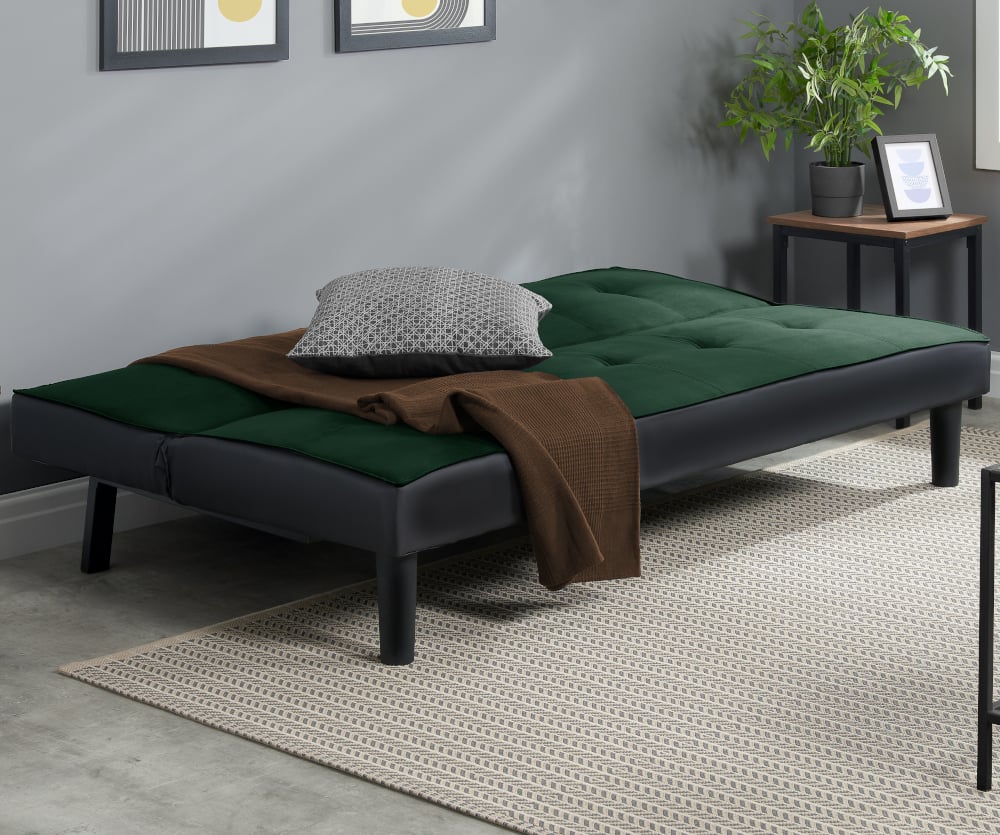 Aurora Green Velvet Sofa Bed in Sleeping Position