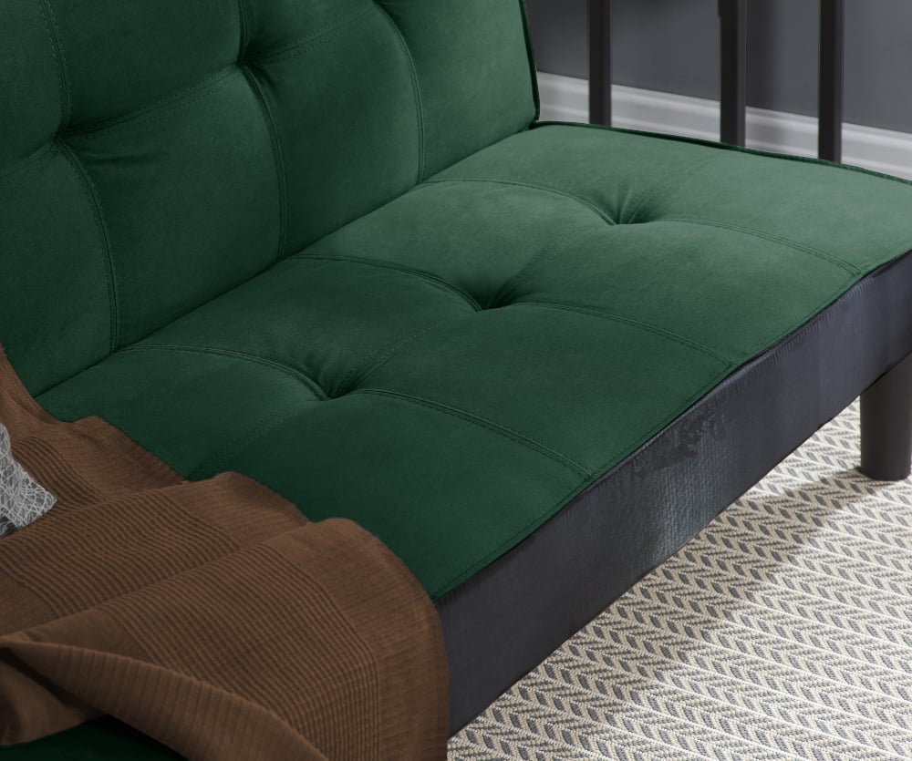 Aurora Green Velvet Sofa Bed Upholstery Close-Up