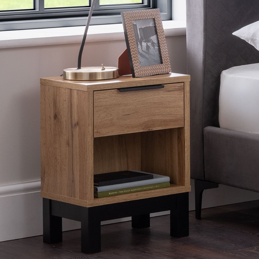 Maine Anthracite Wooden 3 Drawer Bedside Table Panelling Close-Up