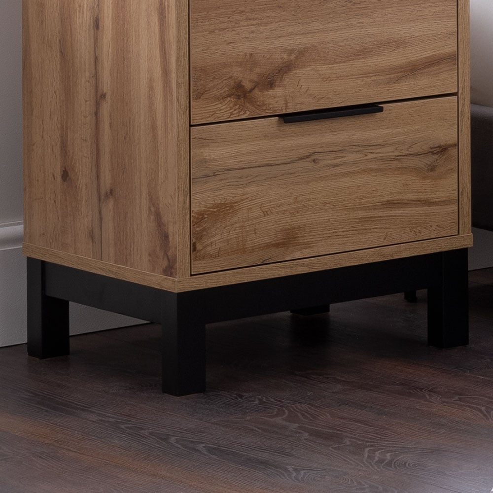 Maine Anthracite Wooden 3 Drawer Bedside Table Panelling Close-Up