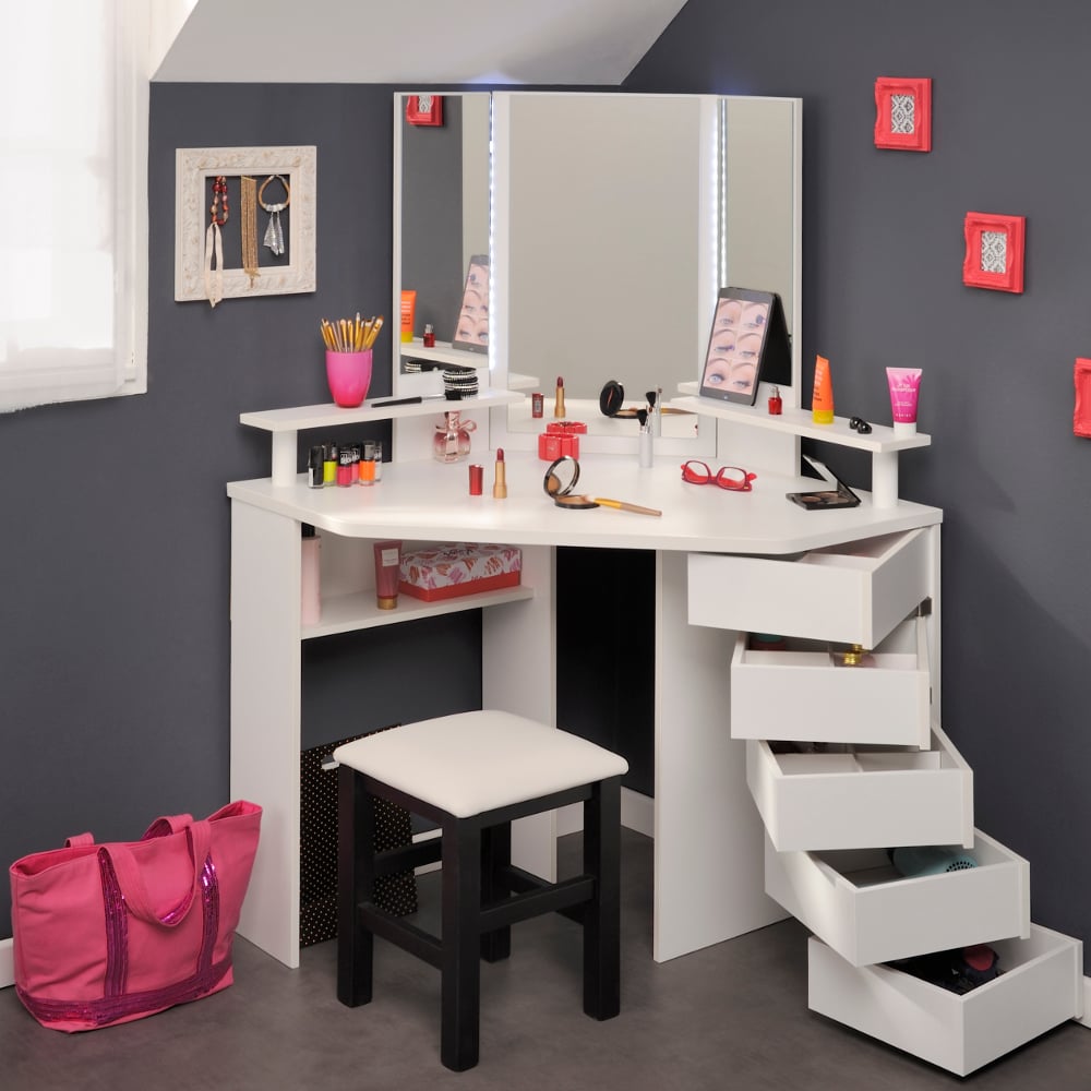 Wooden corner dressing outlet table