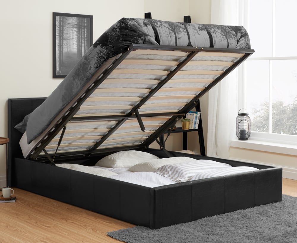 Berlin Black Leather Ottoman Storage Bed Wide Angle