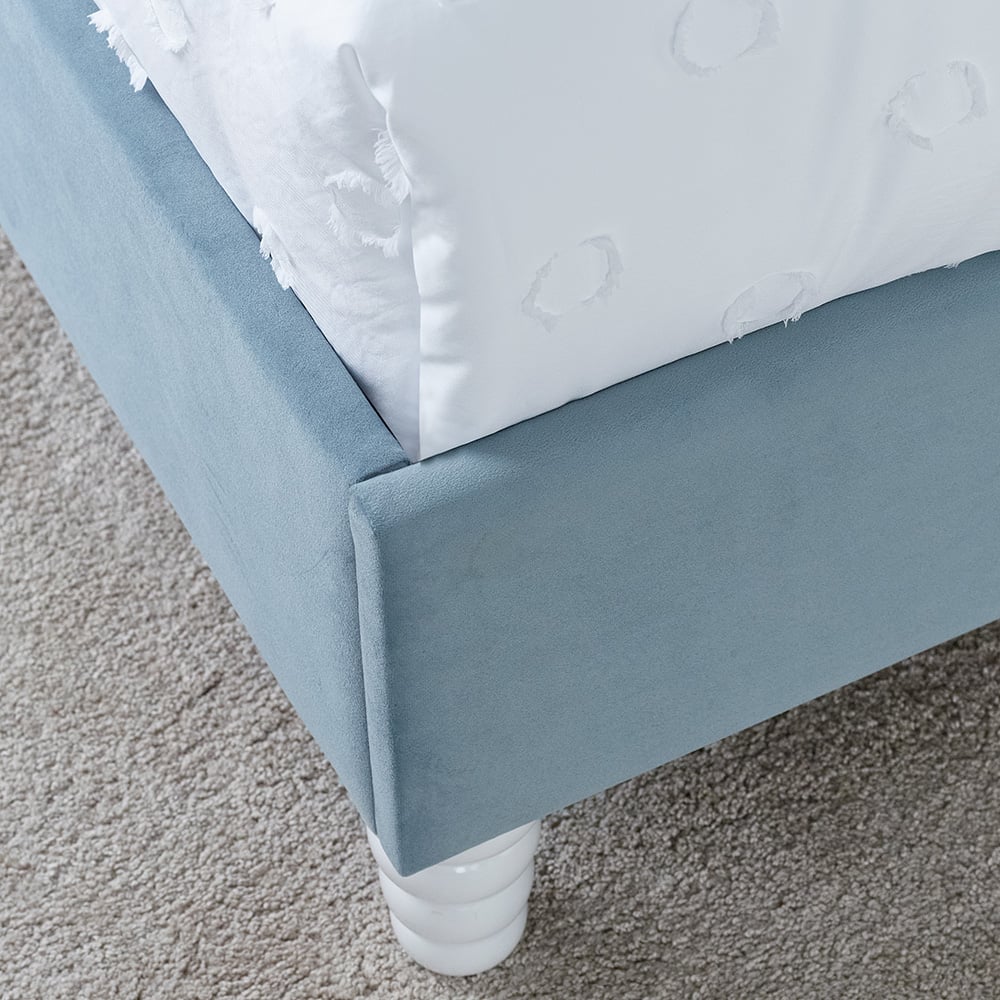 Cloud Blue Velvet Kids’ Bed Slatted Base Close-Up