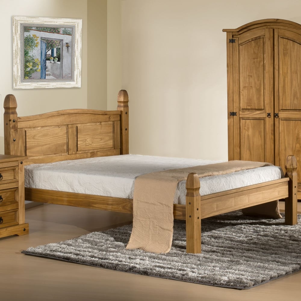 Corona Waxed Pine Solid Pine Wooden Bed Wide angle