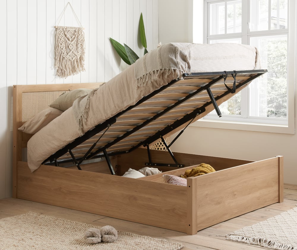 Croxley Rattan Oak Wooden Bed Frame Close-Up