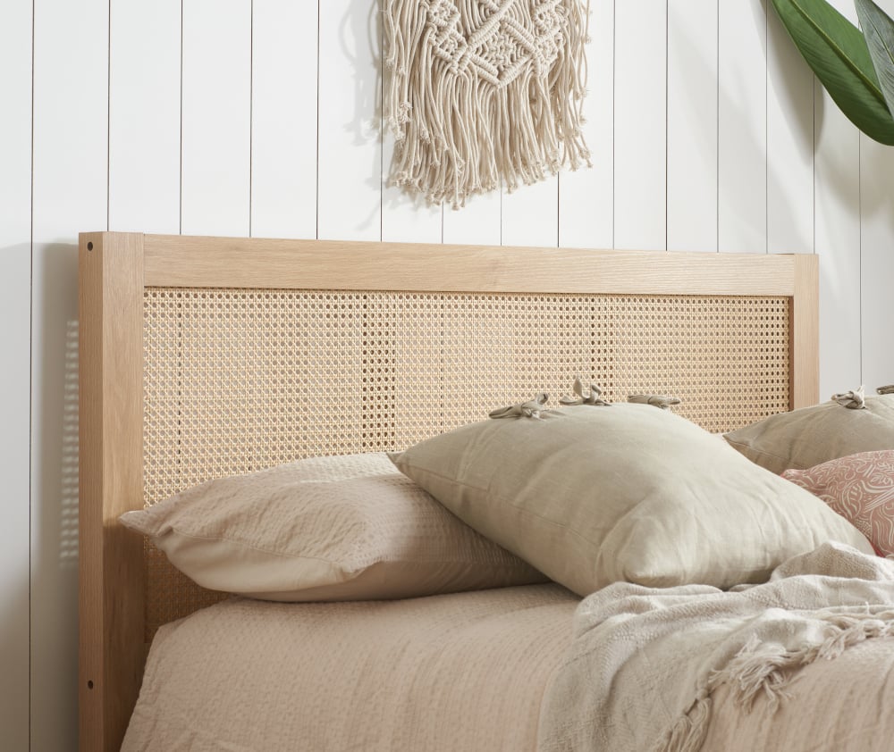 Croxley Rattan Oak Wooden Bed Headboard Close-Up