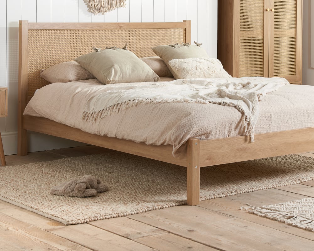 Croxley Rattan Oak Wooden Bed Frame Close-Up