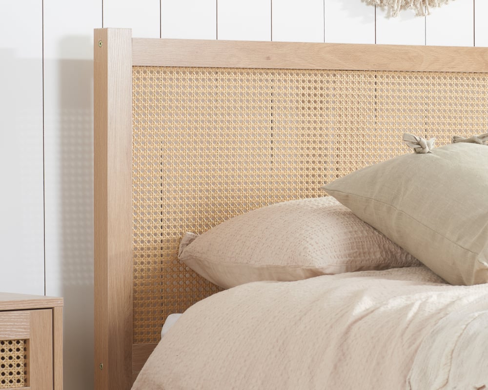 Croxley Rattan Oak Wooden Bed Headboard Close-Up