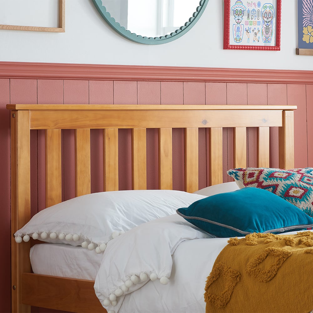 Denver Antique Solid Pine Wooden Bed Headboard Close-Up