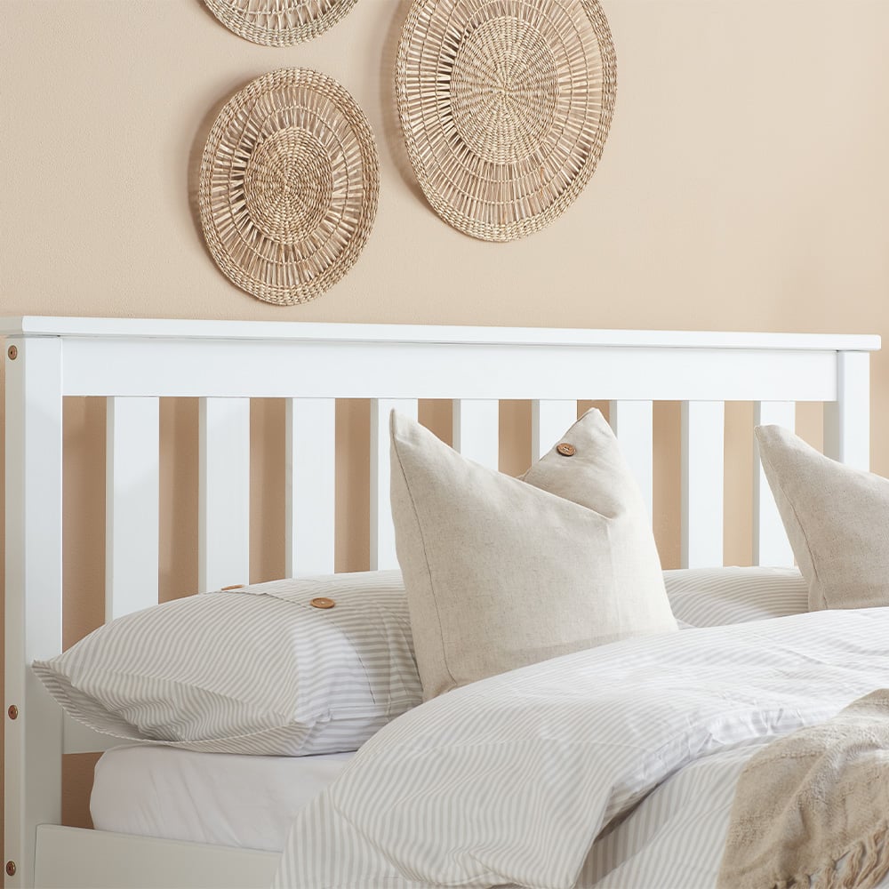 Denver White Solid Pine Wooden Bed Headboard Close-Up