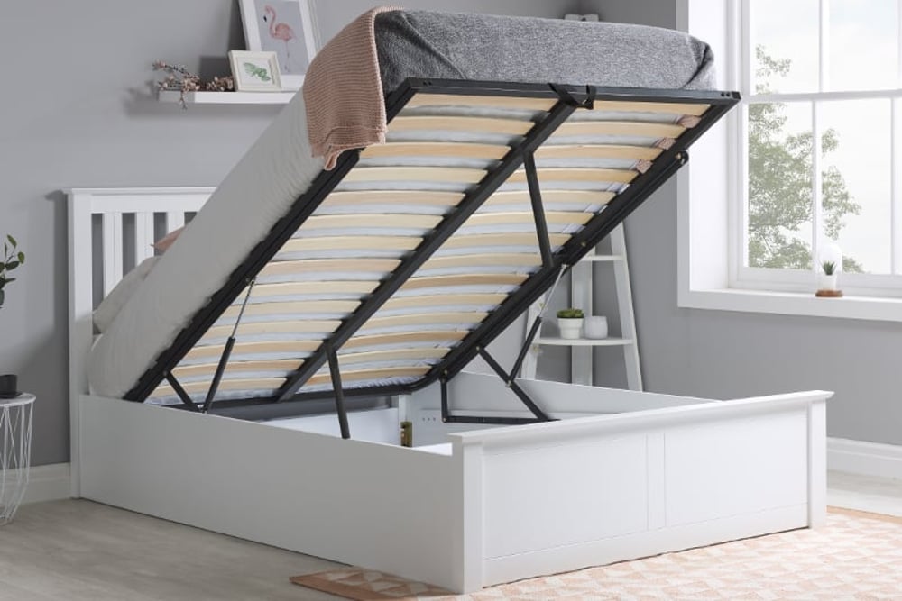 Phoenix White Wooden Ottoman Storage Bed Happy Beds