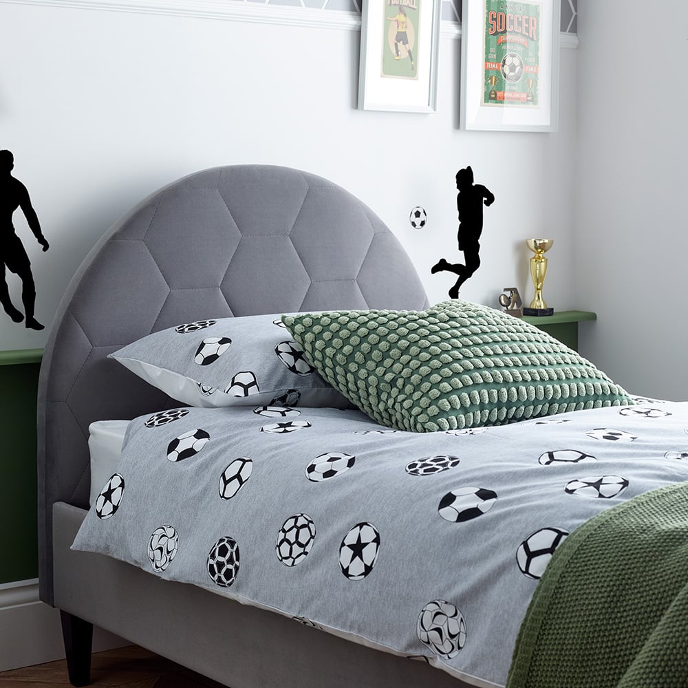 Football Grey Velvet Kids’ Bed Headboard Close-Up